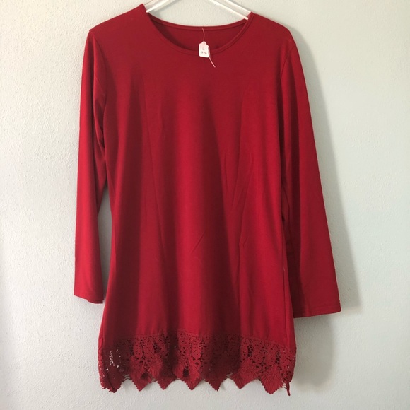 Boutique Tops - Boutique | maroon tunic with lace trim
